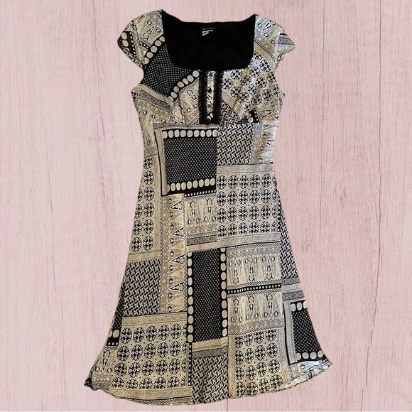 90s vintage cap sleeve patchwork chiffon midi dress - Picture 7 of 12